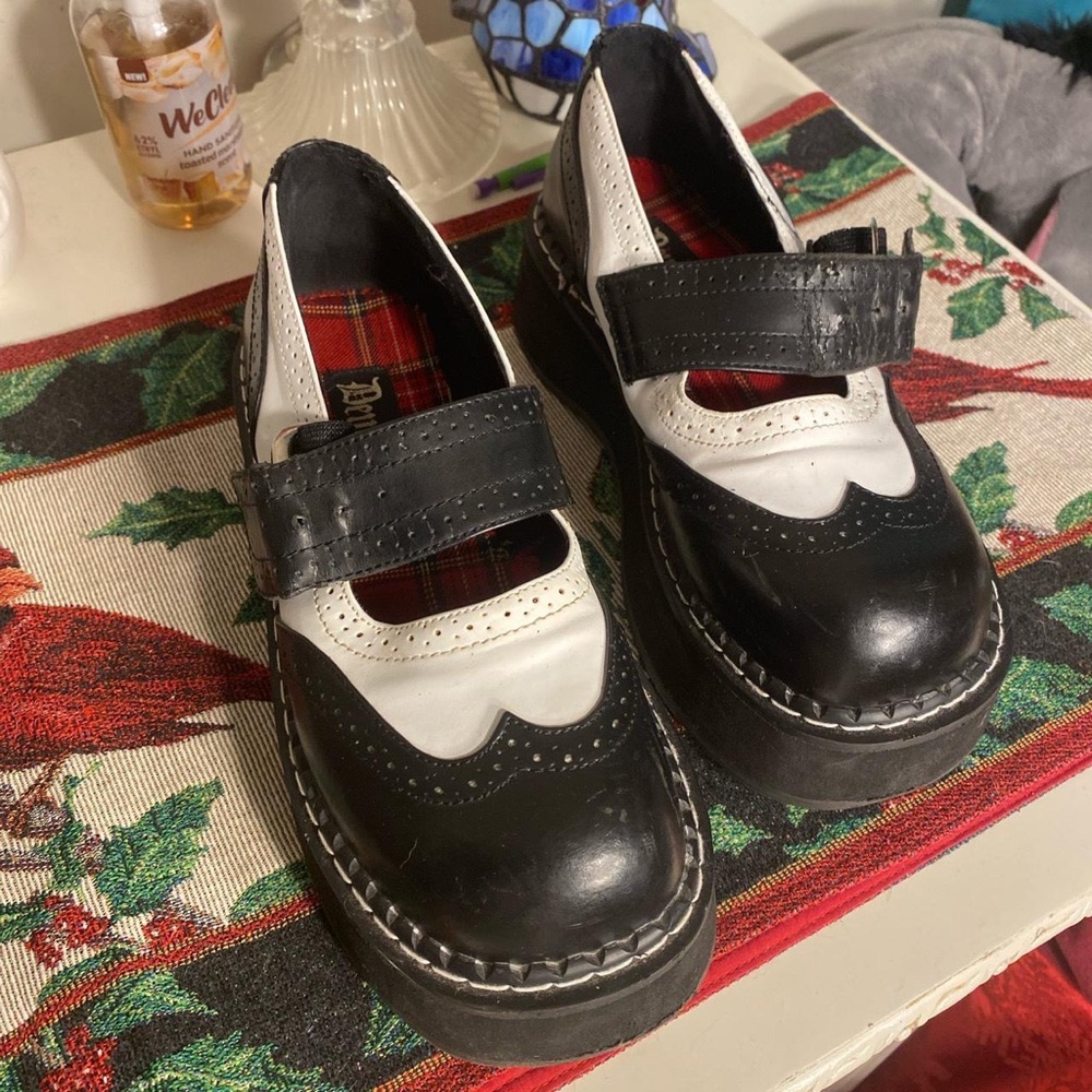 Demonia Emily-302 Black and white rare marry janes